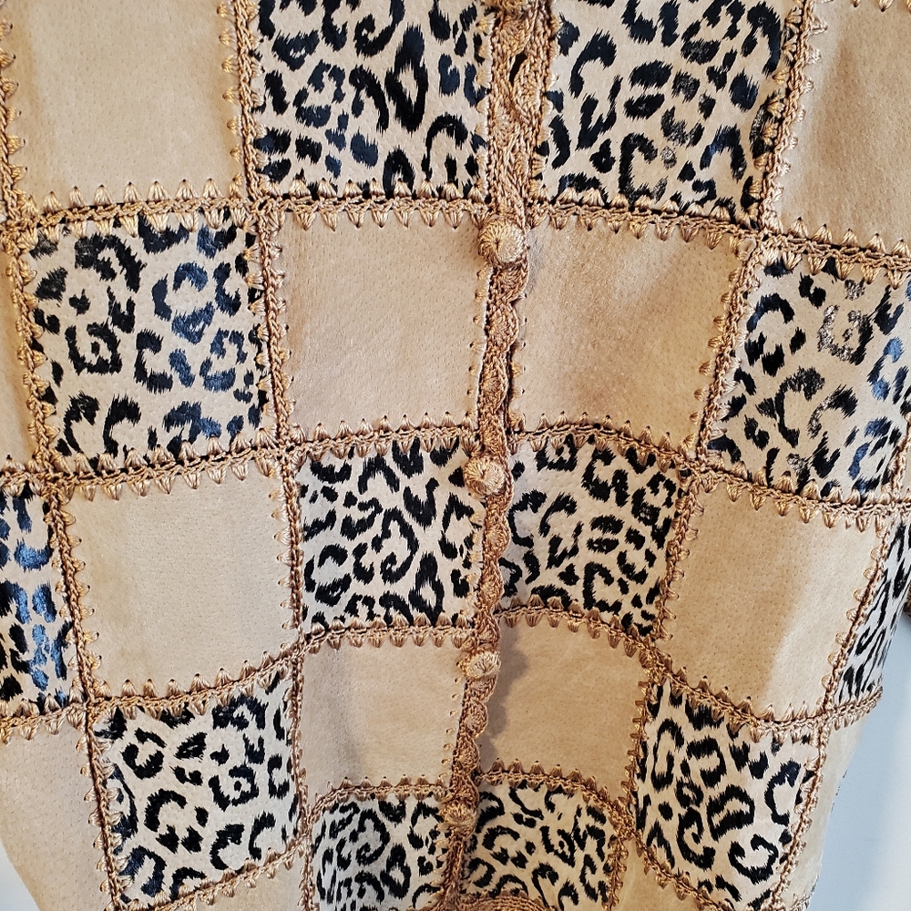 Quilted Patchwork Leather Leopard Animal Print Bl… - image 3
